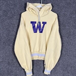 Washington Huskies Hoodie Womens XL‎ NCAA Champion Reverse Weave Yellow Cropped